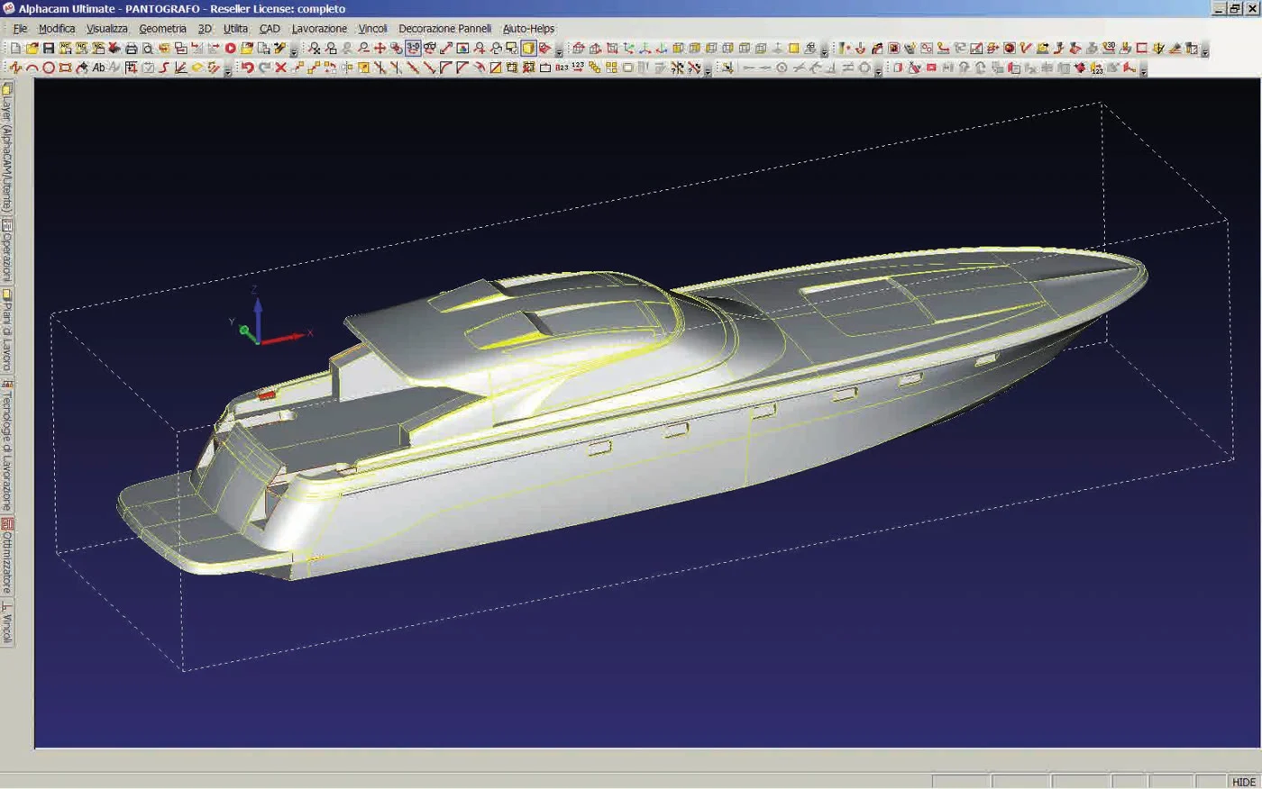 Software CAD/CAM con modello di scafo nautico